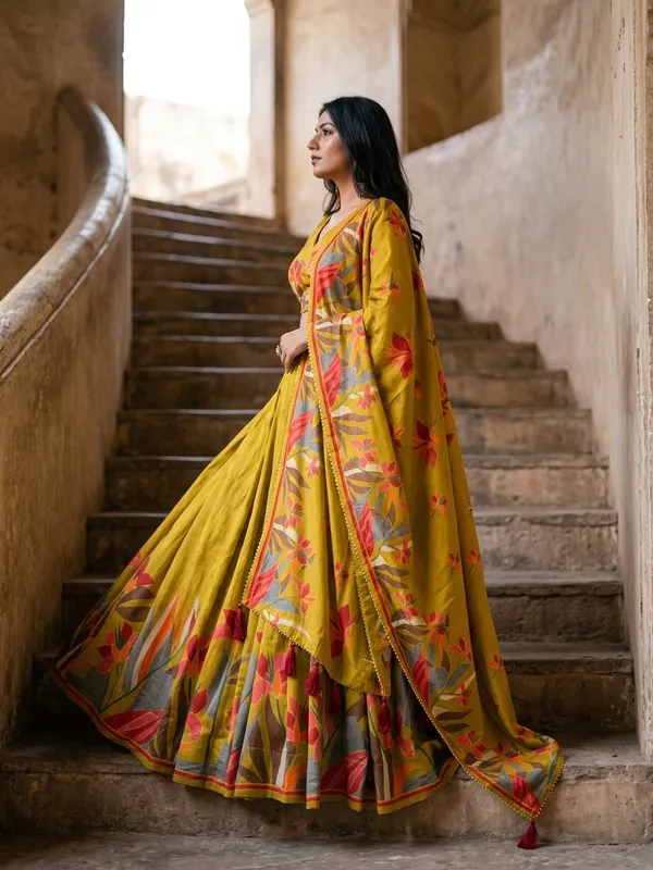 Mustard_Dola_Silk_Patola_Foil_Print_Lehenga_Choli_For_Women