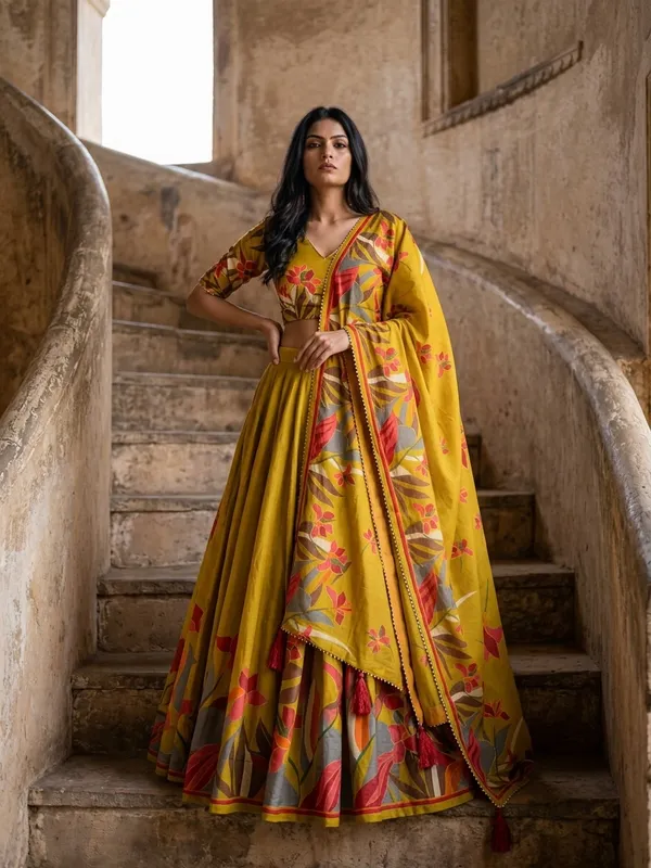 Mustard_Dola_Silk_Patola_Foil_Print_Lehenga_Choli_For_Women