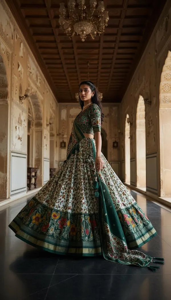 Green_Dola_Silk_Patola_Foil_Print_Lehenga_Choli_For_Women