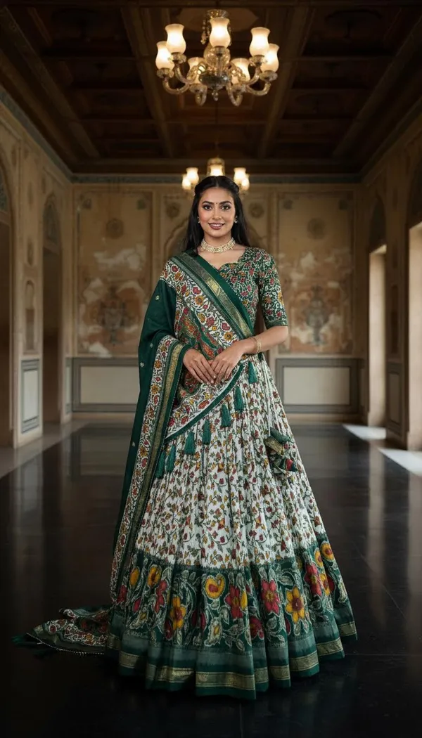 Green_Dola_Silk_Patola_Foil_Print_Lehenga_Choli_For_Women