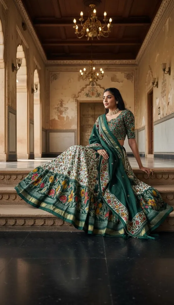Green_Dola_Silk_Patola_Foil_Print_Lehenga_Choli_For_Women