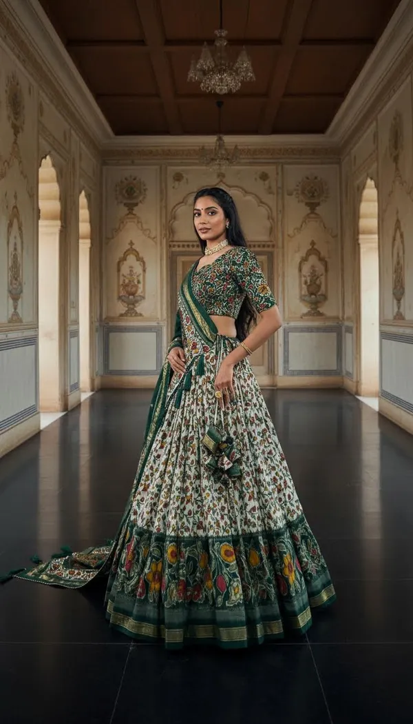 Green_Dola_Silk_Patola_Foil_Print_Lehenga_Choli_For_Women
