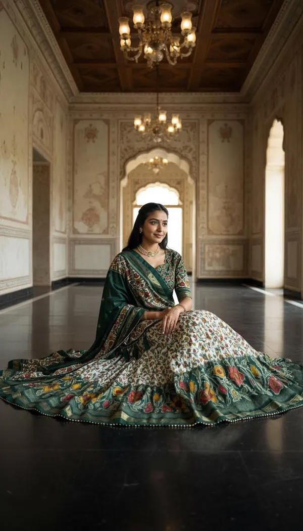 Green_Dola_Silk_Patola_Foil_Print_Lehenga_Choli_For_Women