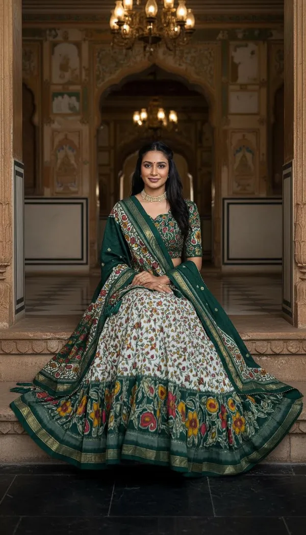 Green_Dola_Silk_Patola_Foil_Print_Lehenga_Choli_For_Women