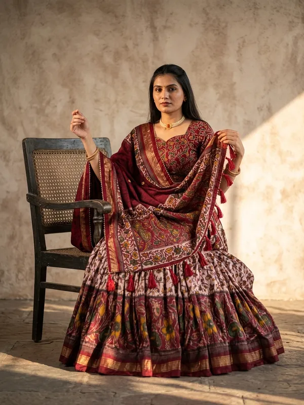 Maroon_Dola_Silk_Patola_Foil_Print_Lehenga_Choli_For_Women