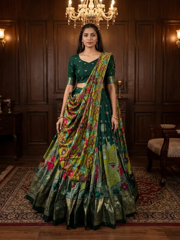 Green_Dola_Silk_Patola_Foil_Print_Lehenga_Choli_For_Women
