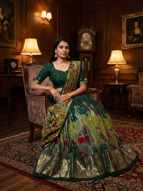 Green_Dola_Silk_Patola_Foil_Print_Lehenga_Choli_For_Women