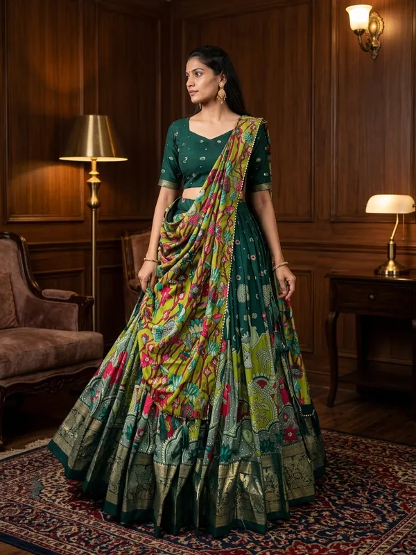 Green_Dola_Silk_Patola_Foil_Print_Lehenga_Choli_For_Women