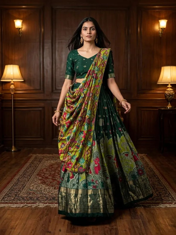 Green_Dola_Silk_Patola_Foil_Print_Lehenga_Choli_For_Women