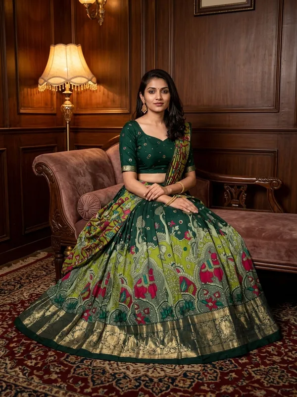 Green_Dola_Silk_Patola_Foil_Print_Lehenga_Choli_For_Women