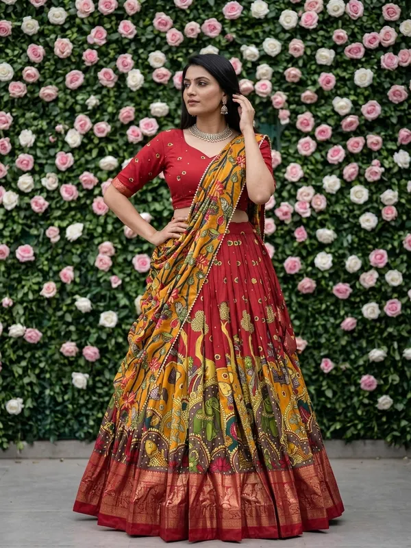 Red_Dola_Silk_Patola_Foil_Print_Lehenga_Choli_For_Women