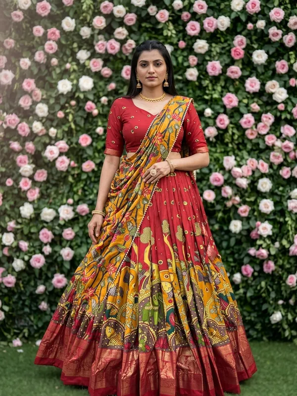Red_Dola_Silk_Patola_Foil_Print_Lehenga_Choli_For_Women
