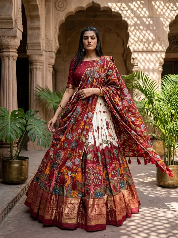 White_Dola_Silk_Patola_Foil_Print_Lehenga_Choli_For_Women