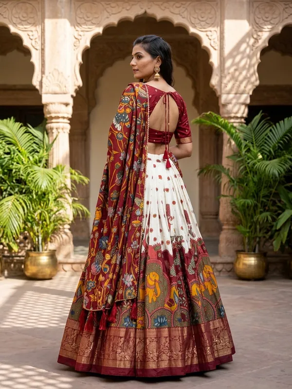 White_Dola_Silk_Patola_Foil_Print_Lehenga_Choli_For_Women