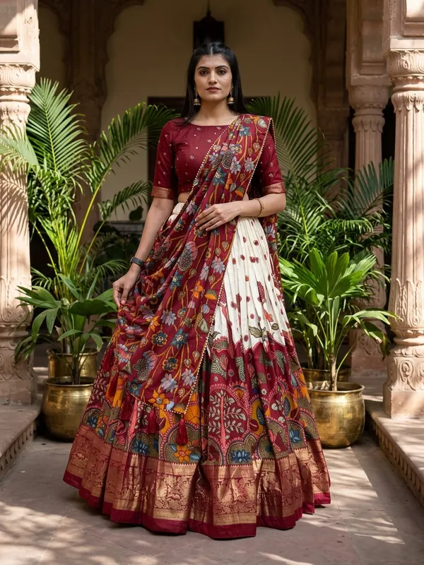 White_Dola_Silk_Patola_Foil_Print_Lehenga_Choli_For_Women
