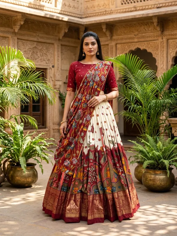 White_Dola_Silk_Patola_Foil_Print_Lehenga_Choli_For_Women