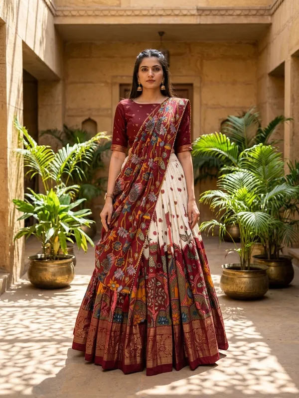 White_Dola_Silk_Patola_Foil_Print_Lehenga_Choli_For_Women