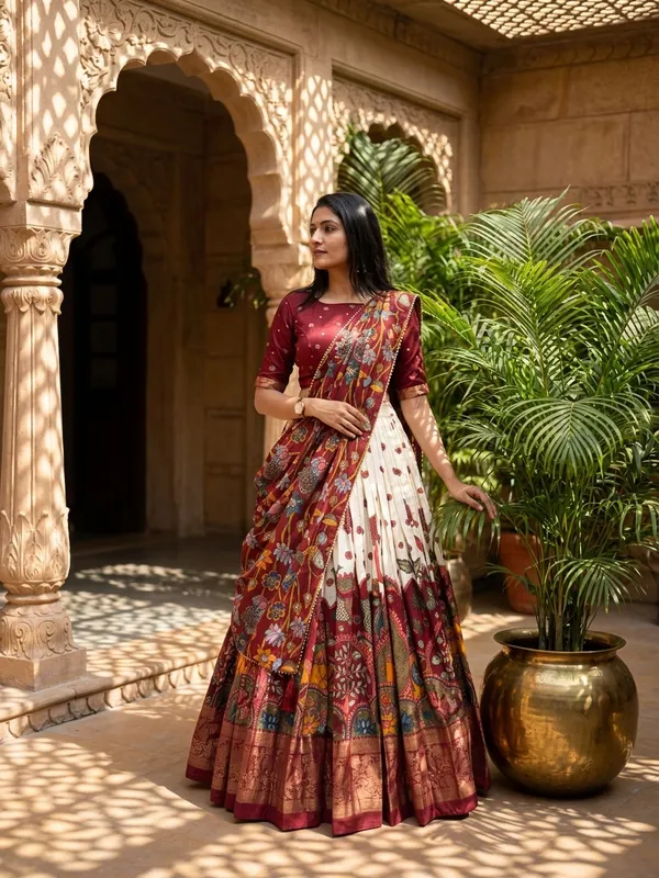 White_Dola_Silk_Patola_Foil_Print_Lehenga_Choli_For_Women