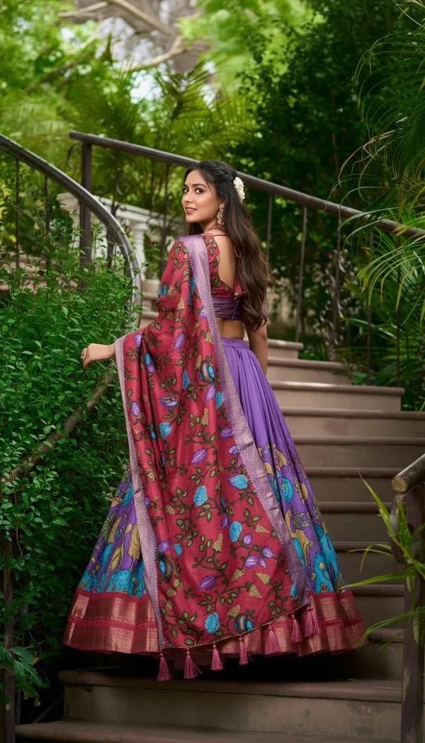 Lavender_Dola_Silk_Kalamkari_Print_Lehenga_Choli_For_Women