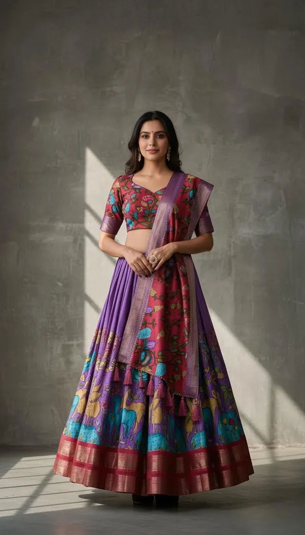 Lavender_Dola_Silk_Kalamkari_Print_Lehenga_Choli_For_Women