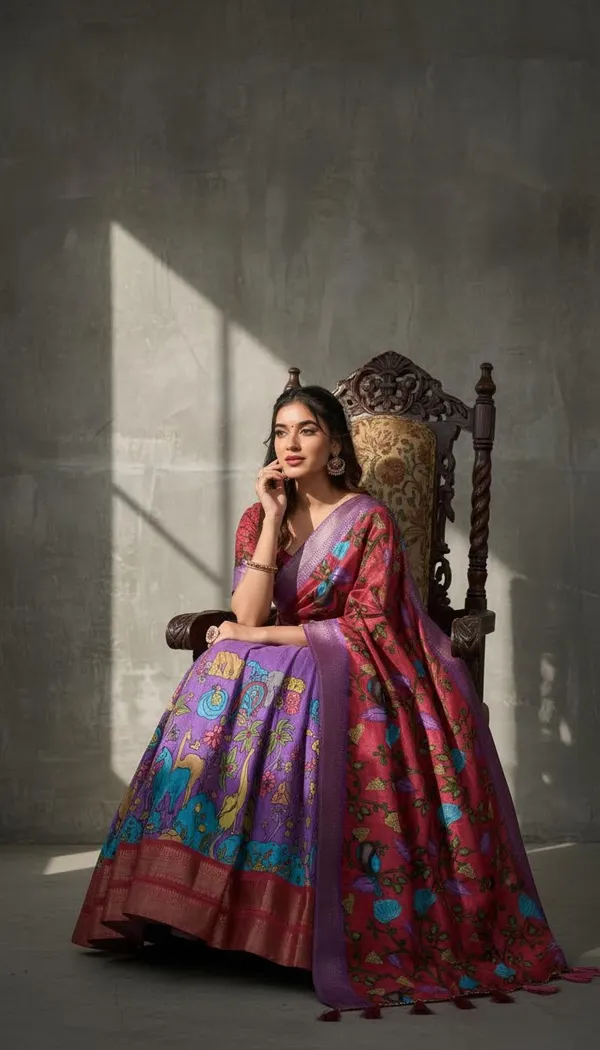 Lavender_Dola_Silk_Kalamkari_Print_Lehenga_Choli_For_Women