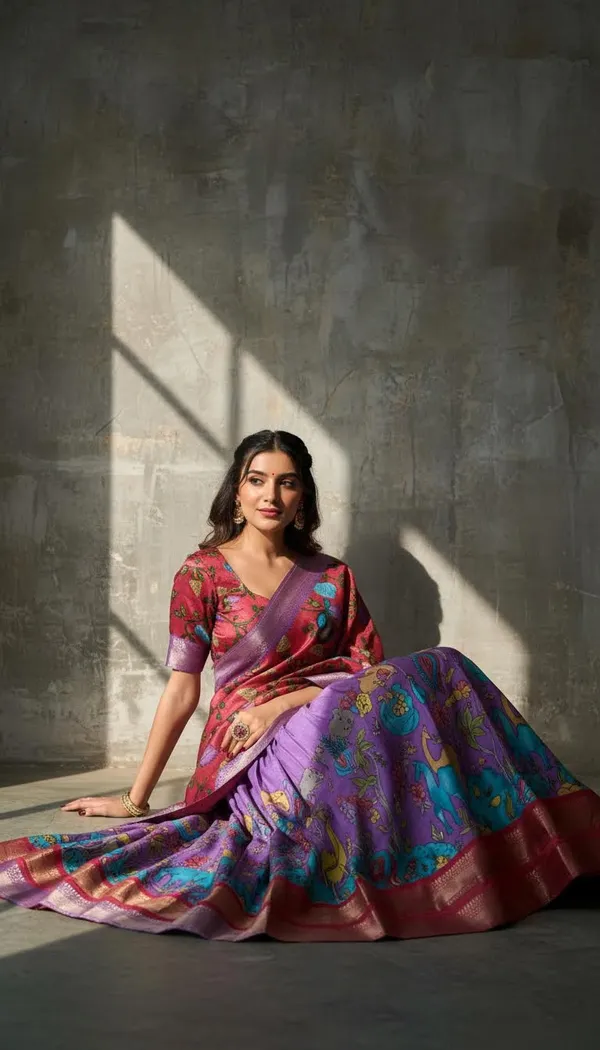 Lavender_Dola_Silk_Kalamkari_Print_Lehenga_Choli_For_Women