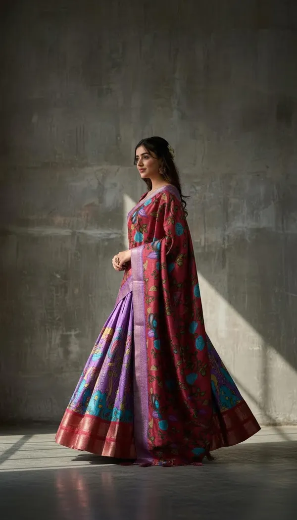 Lavender_Dola_Silk_Kalamkari_Print_Lehenga_Choli_For_Women