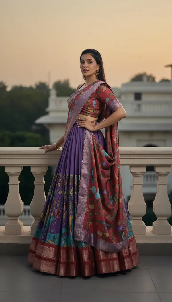 Lavender_Dola_Silk_Kalamkari_Print_Lehenga_Choli_For_Women