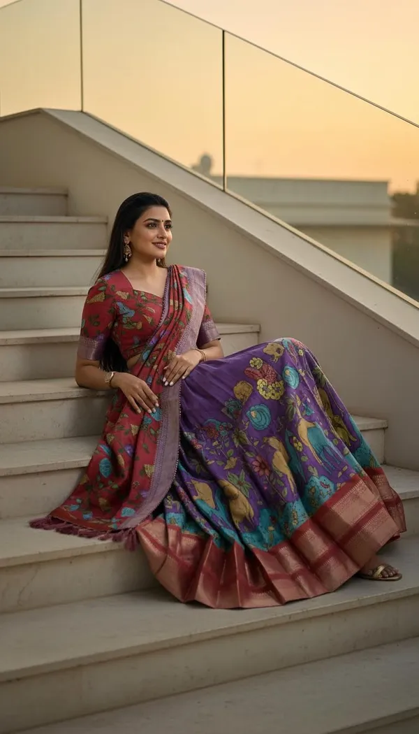 Lavender_Dola_Silk_Kalamkari_Print_Lehenga_Choli_For_Women