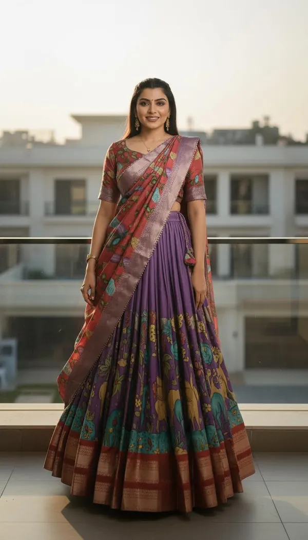 Lavender_Dola_Silk_Kalamkari_Print_Lehenga_Choli_For_Women