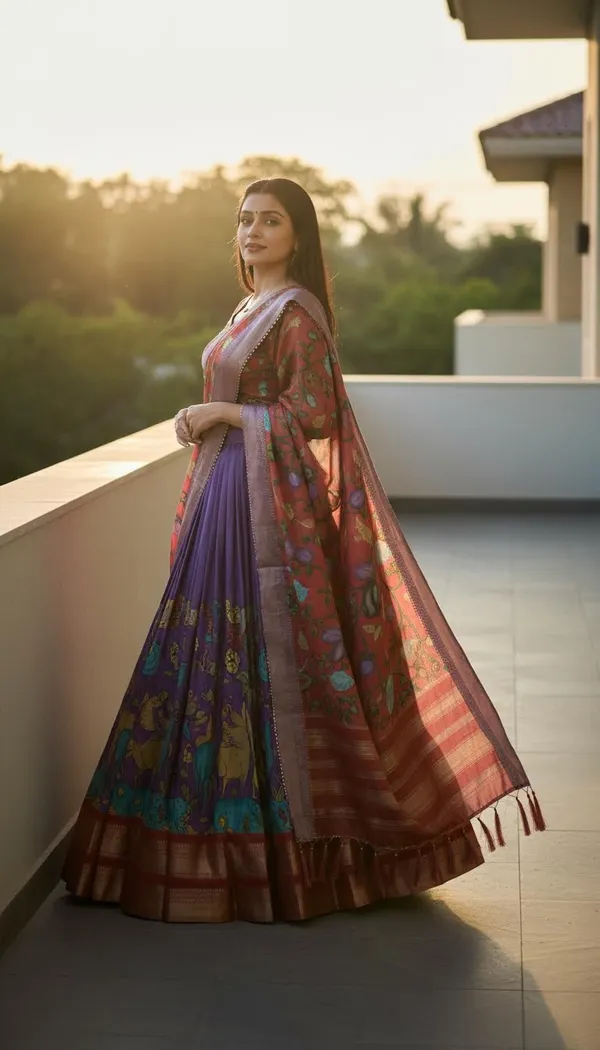 Lavender_Dola_Silk_Kalamkari_Print_Lehenga_Choli_For_Women