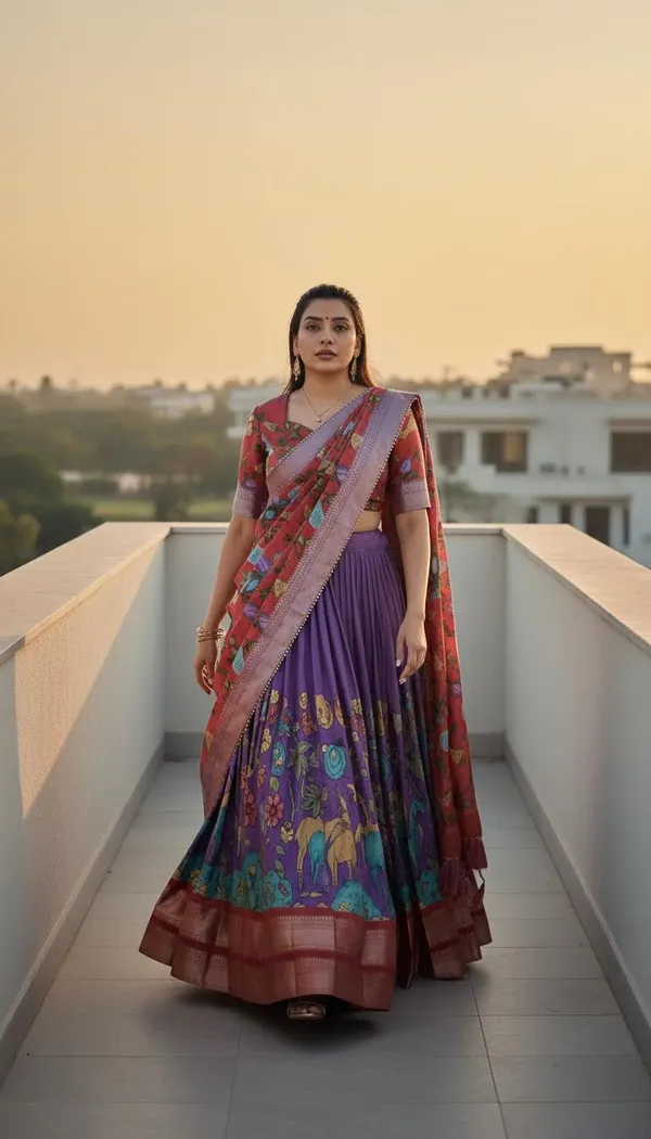 Lavender_Dola_Silk_Kalamkari_Print_Lehenga_Choli_For_Women