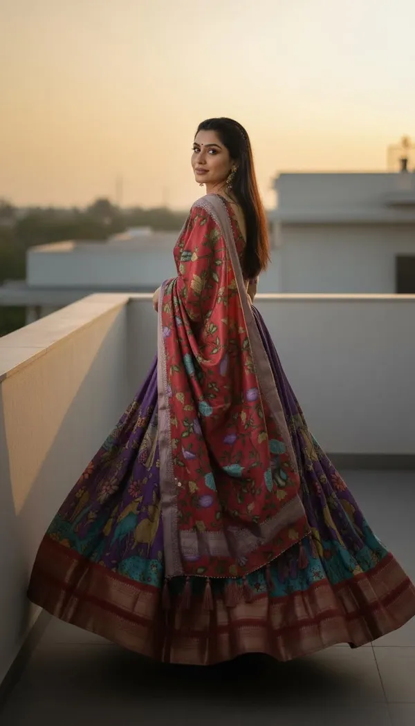Lavender_Dola_Silk_Kalamkari_Print_Lehenga_Choli_For_Women