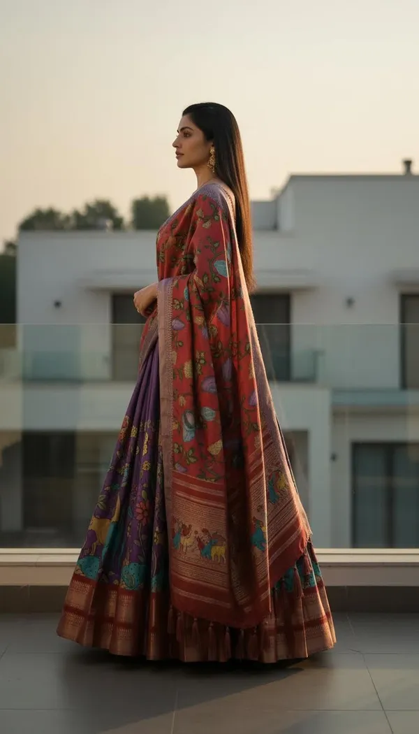 Lavender_Dola_Silk_Kalamkari_Print_Lehenga_Choli_For_Women