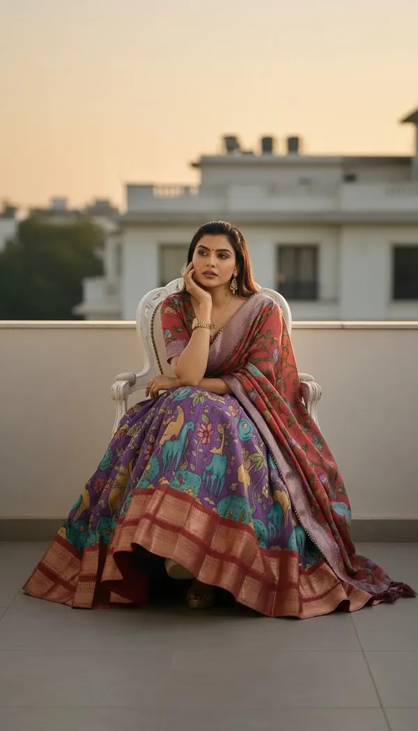 Lavender_Dola_Silk_Kalamkari_Print_Lehenga_Choli_For_Women