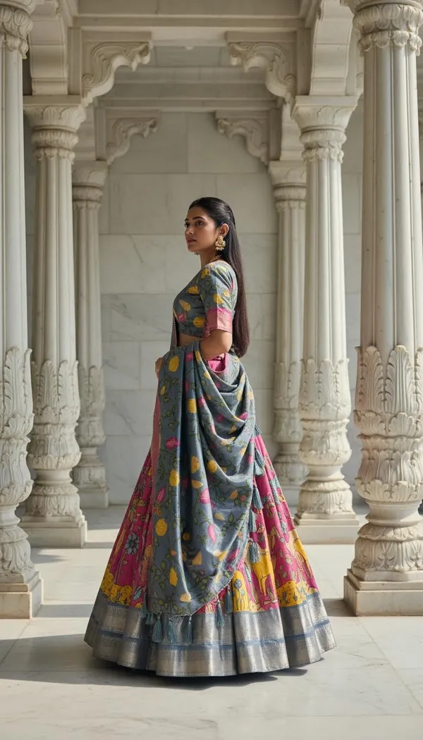 Pink_Dola_Silk_Kalamkari_Print_Lehenga_Choli_For_Women