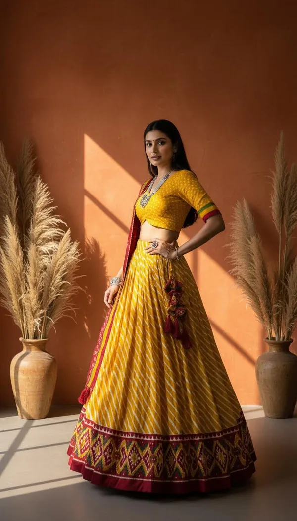 Yellow_Dola_Silk_Leheriya_Patola_Print_Lehenga_Choli_For_Women
