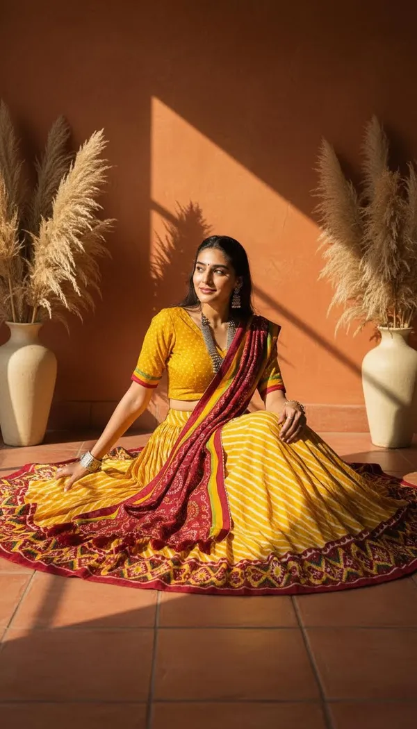 Yellow_Dola_Silk_Leheriya_Patola_Print_Lehenga_Choli_For_Women