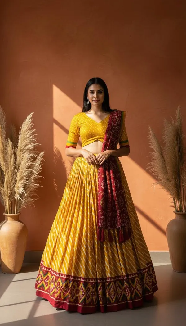 Yellow_Dola_Silk_Leheriya_Patola_Print_Lehenga_Choli_For_Women