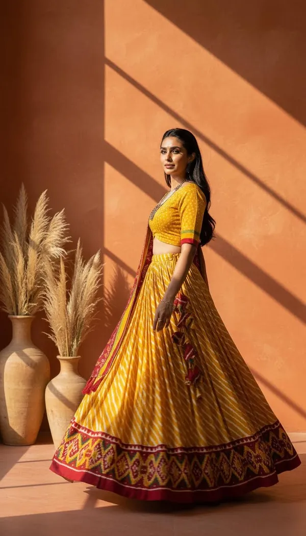 Yellow_Dola_Silk_Leheriya_Patola_Print_Lehenga_Choli_For_Women