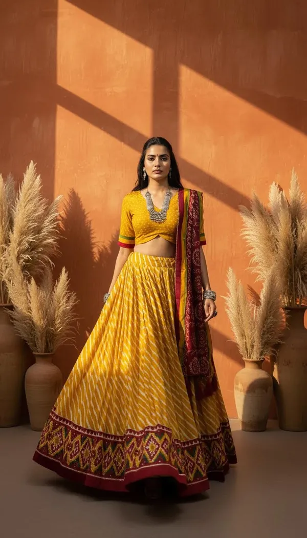 Yellow_Dola_Silk_Leheriya_Patola_Print_Lehenga_Choli_For_Women