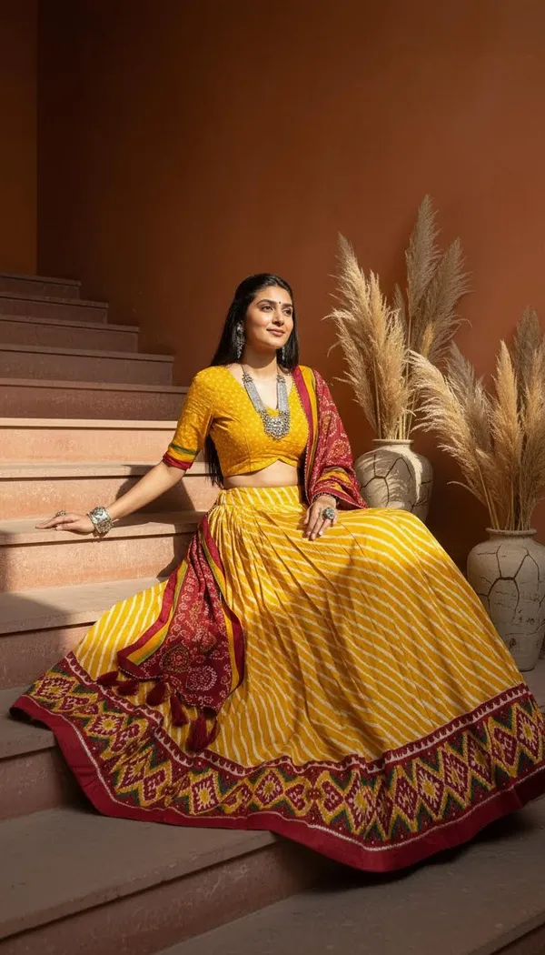 Yellow_Dola_Silk_Leheriya_Patola_Print_Lehenga_Choli_For_Women