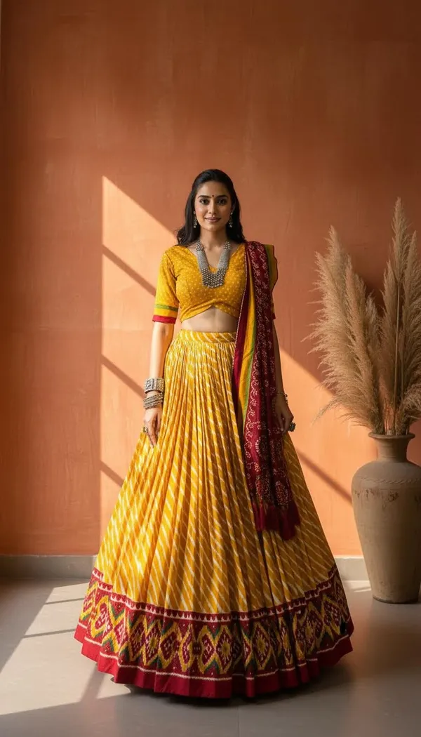 Yellow_Dola_Silk_Leheriya_Patola_Print_Lehenga_Choli_For_Women