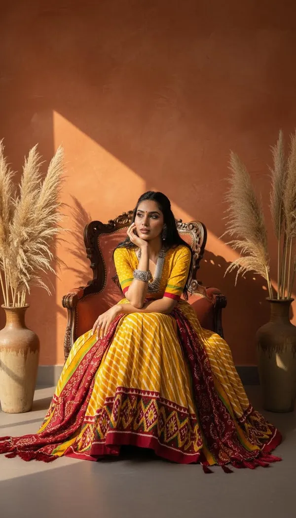 Yellow_Dola_Silk_Leheriya_Patola_Print_Lehenga_Choli_For_Women