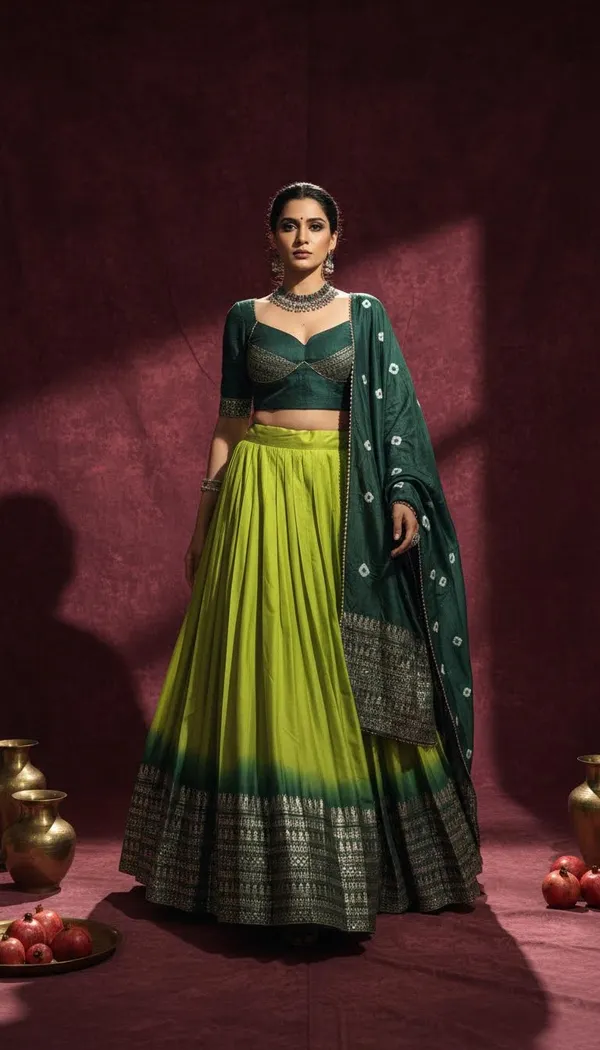 Parrot_Green_Dola_Silk_Bandhani_Print_Lehenga_Choli_For_Women
