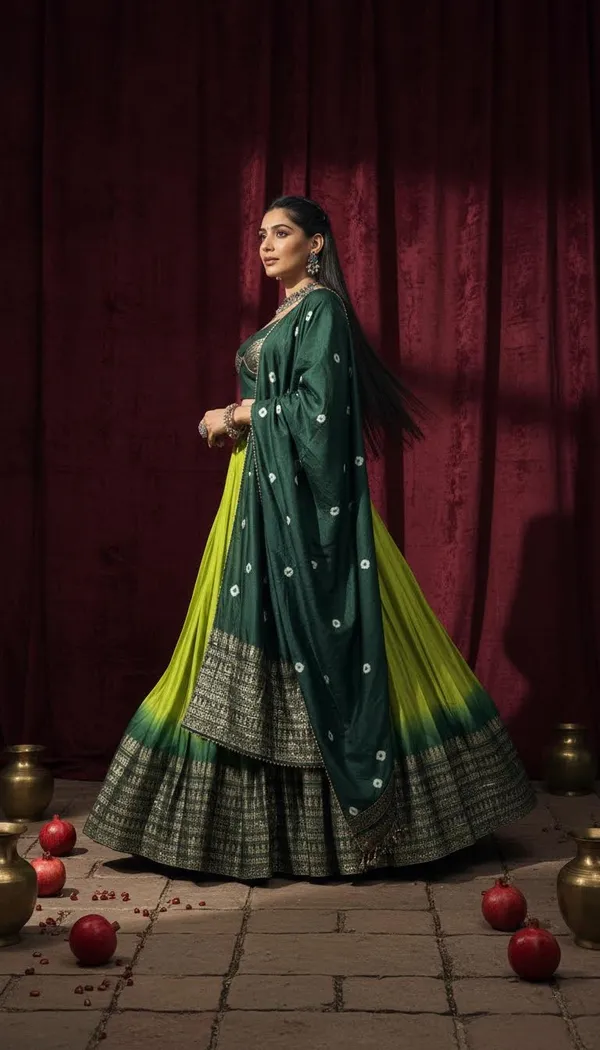 Parrot_Green_Dola_Silk_Bandhani_Print_Lehenga_Choli_For_Women