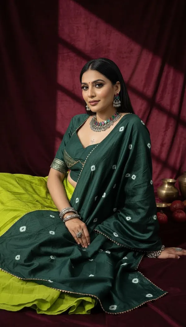 Parrot_Green_Dola_Silk_Bandhani_Print_Lehenga_Choli_For_Women
