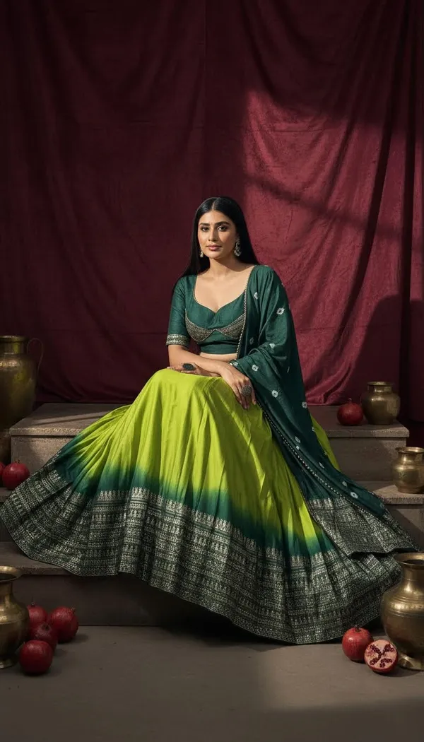 Parrot_Green_Dola_Silk_Bandhani_Print_Lehenga_Choli_For_Women