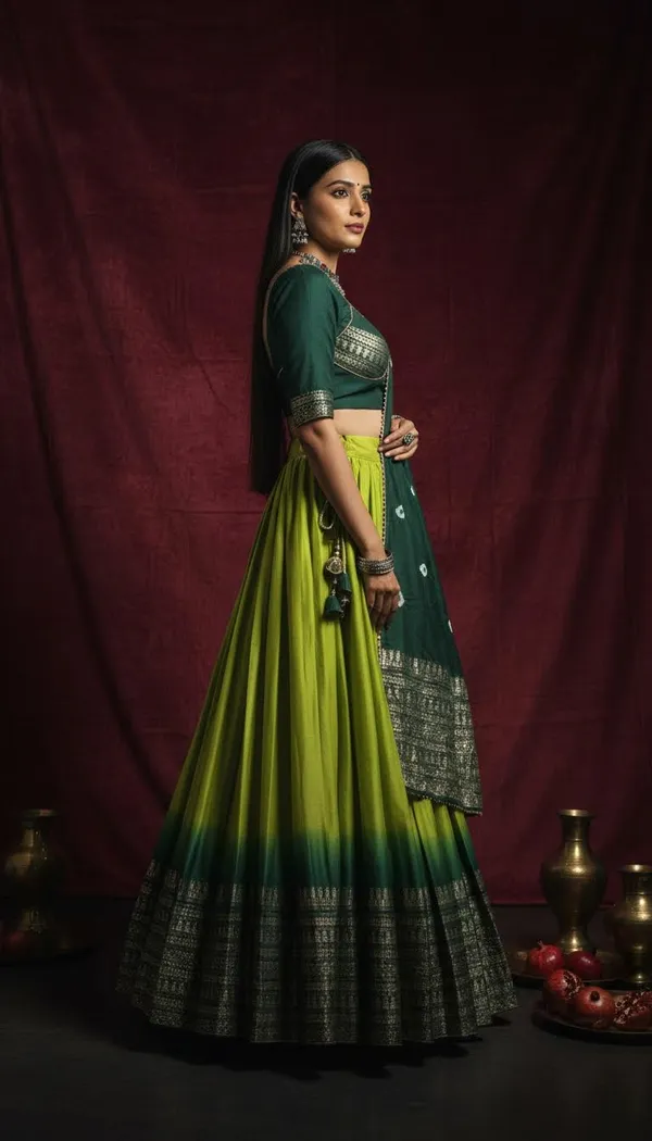 Parrot_Green_Dola_Silk_Bandhani_Print_Lehenga_Choli_For_Women