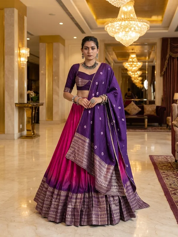 Pink_Dola_Silk_Bandhani_Print_Lehenga_Choli_For_Women